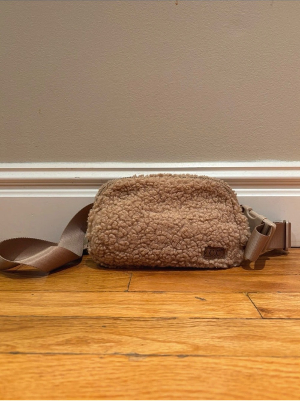 C&C California Sherpa Crossbody Belt Bag in Taupe